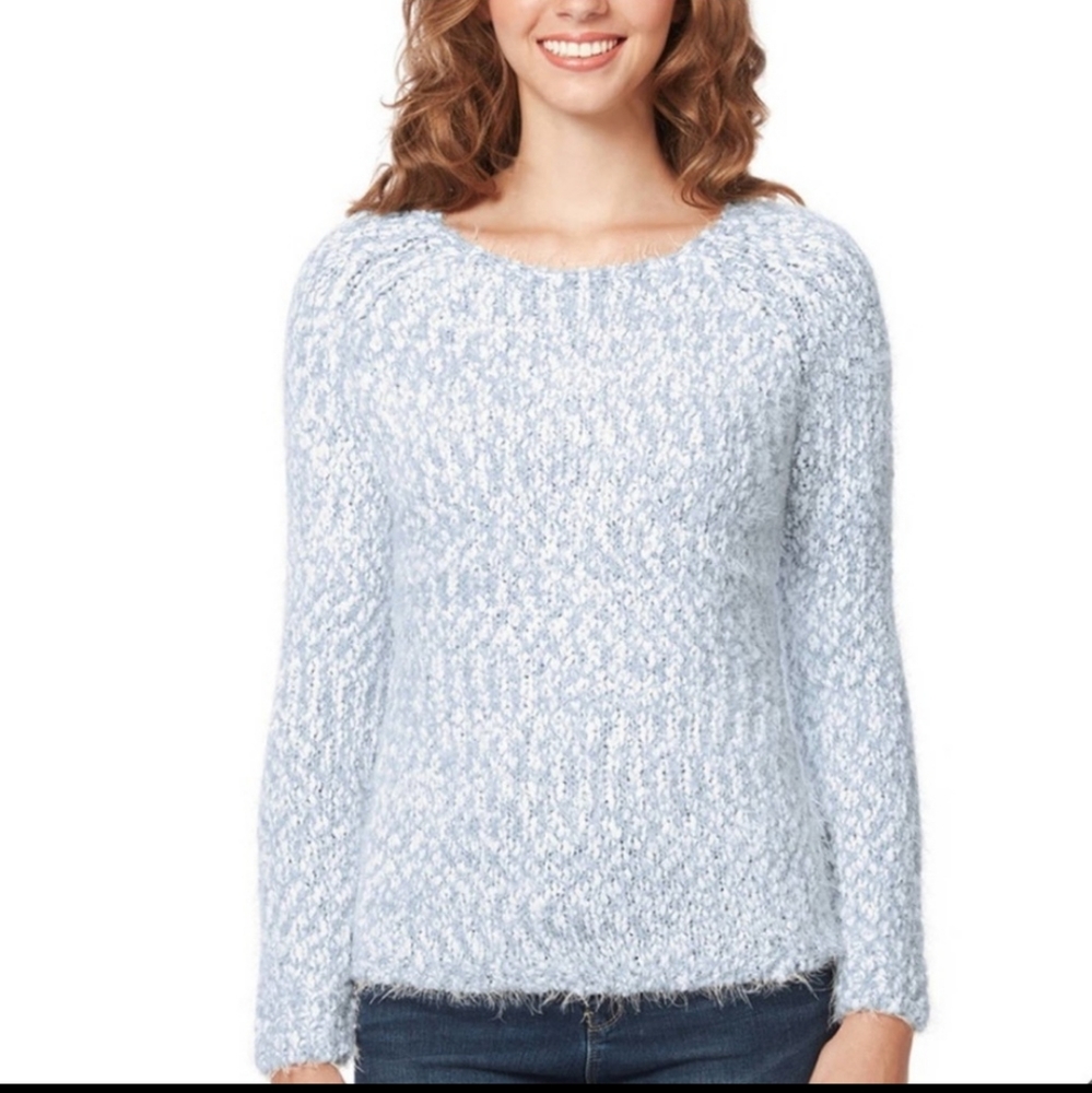 BUFFALO by David Bitton Blue and White Ultra Soft Eyelash Knit Sweater szL